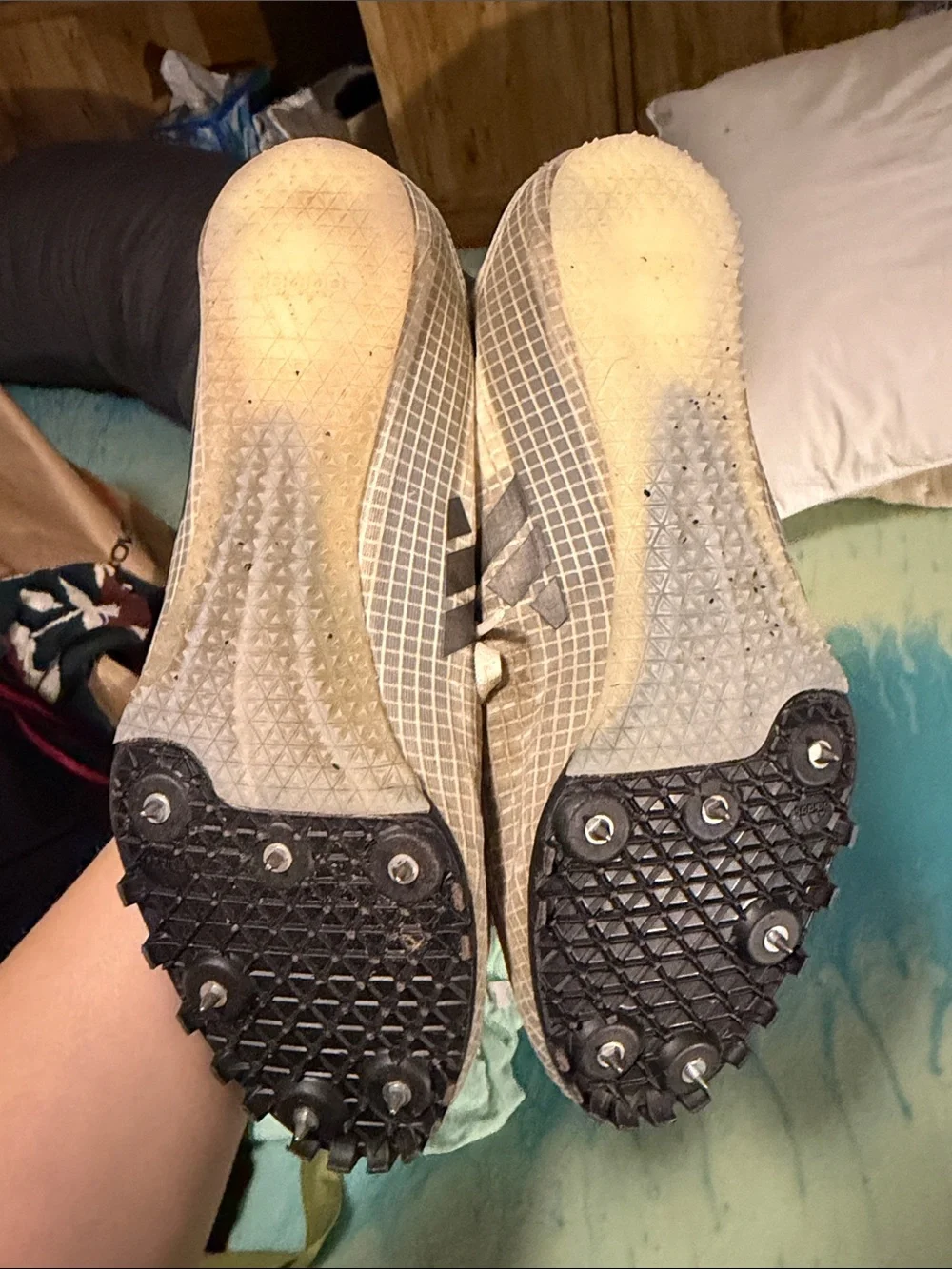 adidas White and Gray Sprint Star Track Shoes - 8.5